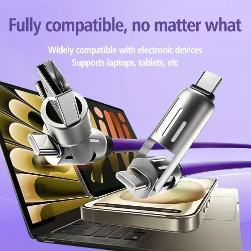 3 in 1 USBType C to Type C Cable counter Tangle RGB Luminous 120W Fast Charging Data Sync Cord Liquid Silicone Aluminum Alloy