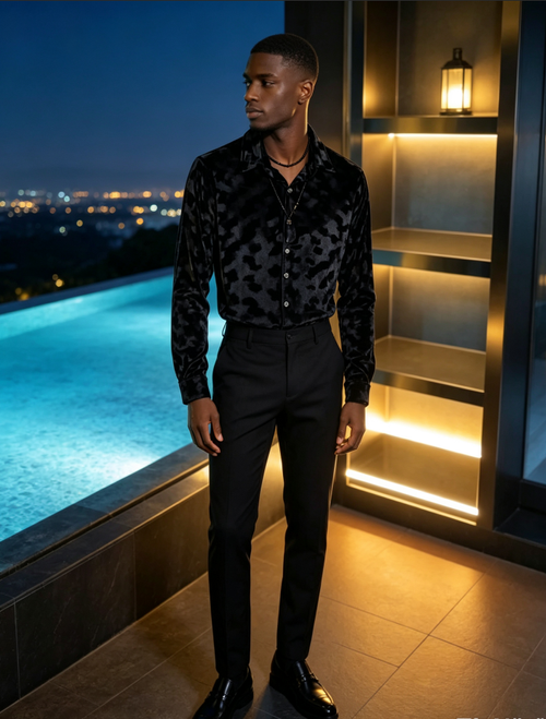 Luxury Leopard Print Men Long Sleeve Shirt