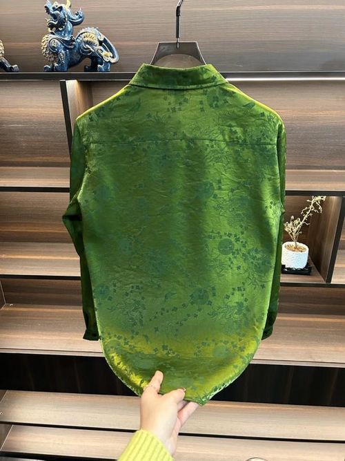 Green velvet long-sleeve printed shirt