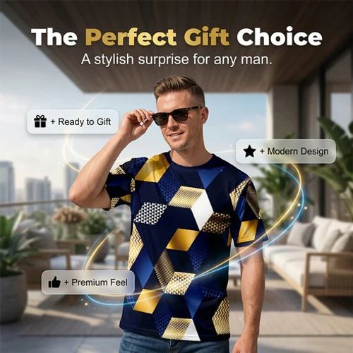Men's 3D Geometric Print Crew Neck Shirt