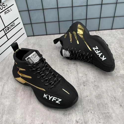 Striped Design High Top Men Shoes Casual Leather Waterproof Chunky Sneakers Increased Platform Running Shoe