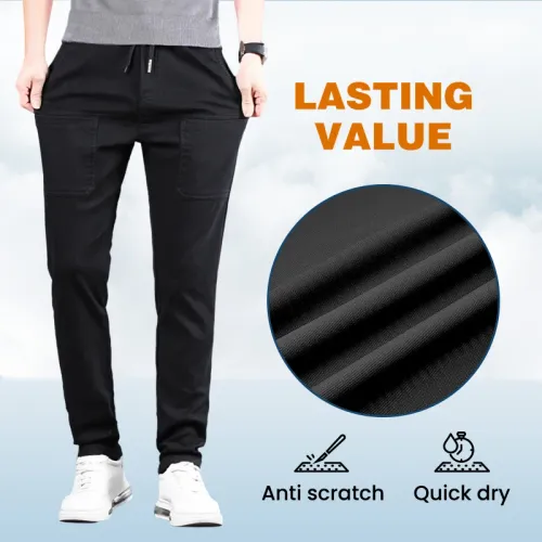 High Stretch Multi-pocket Durable Cargo Pants Men Skinny Sweatpants Solid Color Casual Work Outdoor Joggers Trousers