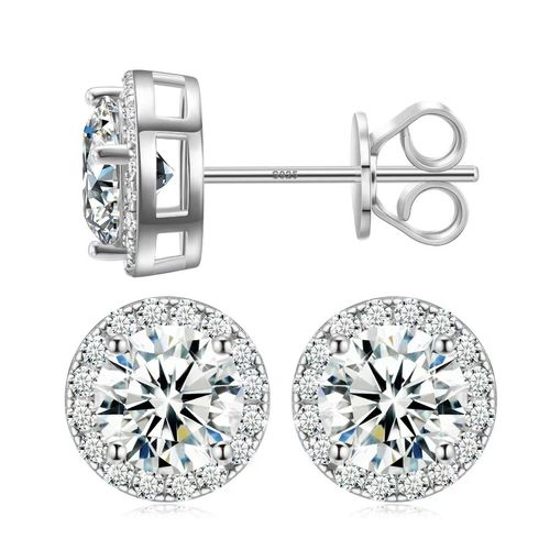925 Sterling Silver Round Moissanite Earrings
