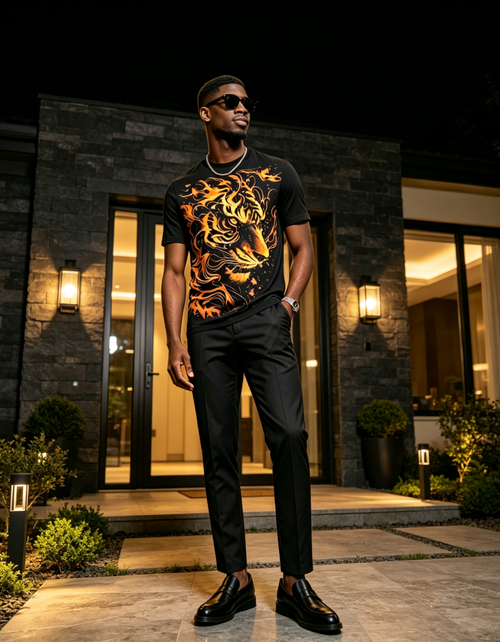 Men Hot‑Stamping Golden Tiger Graphic Tee