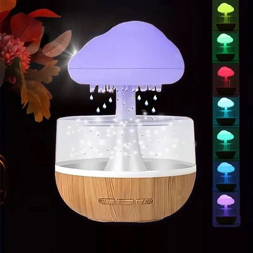 Mushroom Rain Air Humidifier Electric Aromatherapy Machine Water Drop Sound Colorful Night Light W24-715