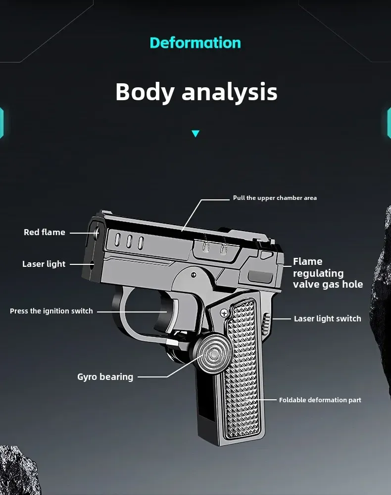 Multi Functional Folding Dual Form Decompression Gyro Gun Shaped Lighter with Creative Deformation and Windproof Red Flame