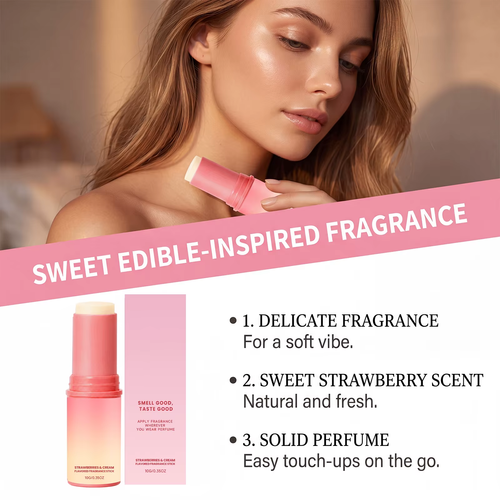 3pcs Strawberry Solid Perfume Stick Lasting Fragrance Gentle Skin Friendly Portable Pocket Solid Balm For Daily Out Dating Women Men