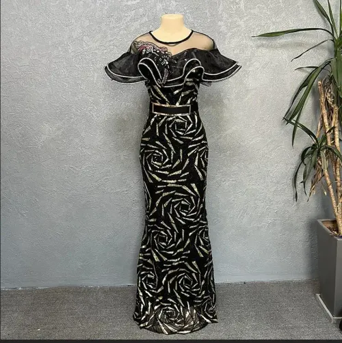 Women's Bodycon Maxi Dashiki Nigerian Wedding Party Gowns Fashion African Luxury Sequins Evening Dresses New