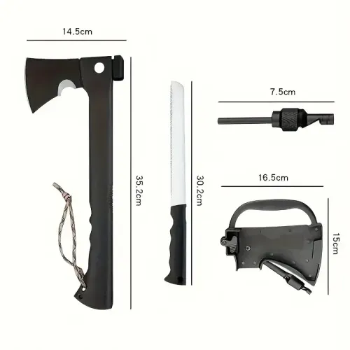 Camping Hand Axe And Survival Gear Lightweight Hatchet With Nested Serrated Wood Saw Knife And Magnesium Fire Starter Tool ﻿