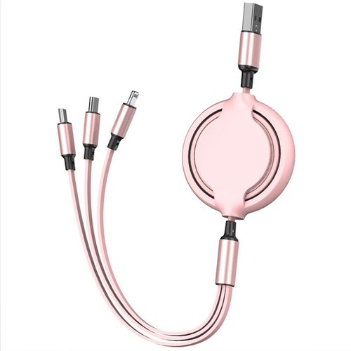3-in-1 Retractable USB Data Cable — Multi-Interface Fast Charging Cable for Transsion, iPhone, Samsung, Huawei, and Xiaomi