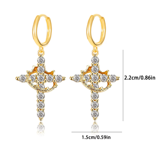 Royal Majesty Crowned Cross Dangle Earrings