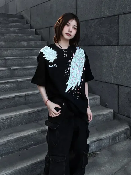 Fashion Popular O Neck Short Sleeve Casual T Shirt Y2k Subcultural Print All Macth Clothes Harajuku Grunge Punk Tops