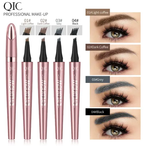 Four Tip Eyebrow Pen  Available in Black Coffee Gray (4 Shades) Liquid Formula Waterproof Long Lasting Natural Looking Finish Sweat Resistant Smudge Proof Beauty Makeup Essential.