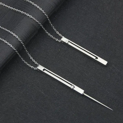 Stainless Steel Retractable Cross Toothpicks Pendant Metal Pocket Toothpicks with Protective Holder Exquisite Toothpick Necklace