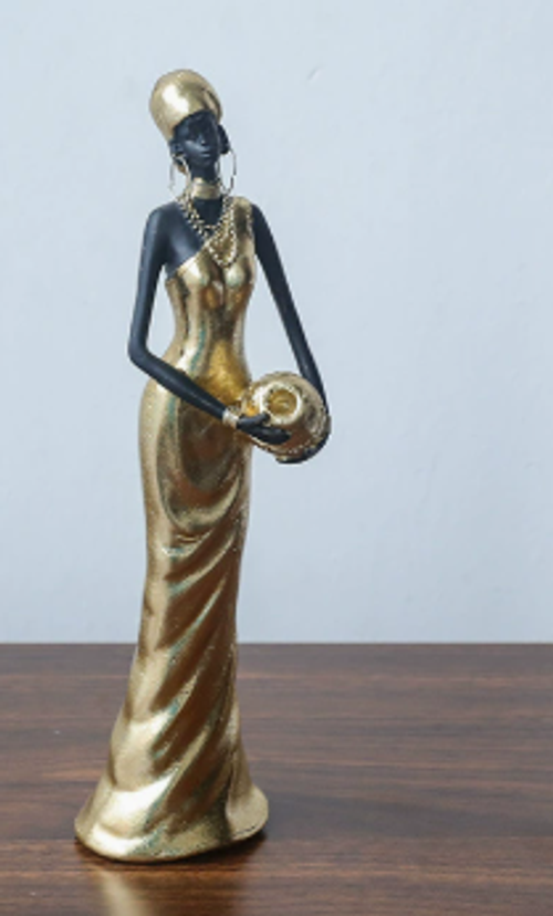 Elegant Vintage-Style Resin Sculpture of an African Woman