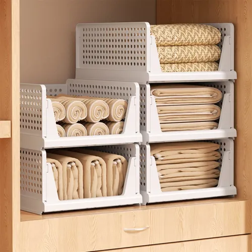 large Stackable Storage Basket Plastic Folding Closet Organizers Storage Box Wardrobe Drawer