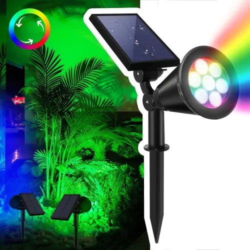 7-LED Outdoor RGB Solar Waterproof Spotlight — Garden Landscape Light (Suitable for Walls, Pathways, Trees, and Lawns)