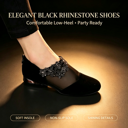Leather mesh rhinestone women's shoes with soft sole