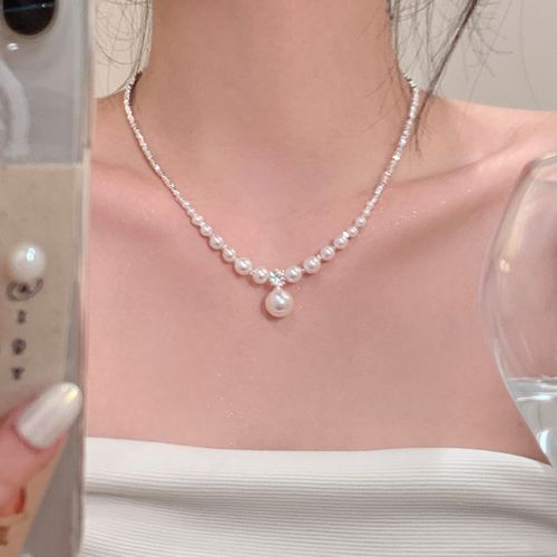 Silver Pearl Drop Necklace