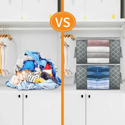 2pcs 90L Large Capacity Clothes Storage Bag Foldable Dustproof Blanket Cotton Quilt Storage