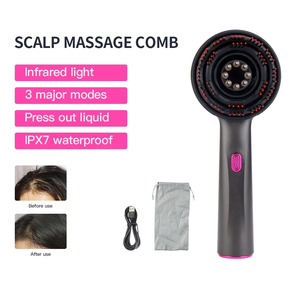 Electric Vibration Massage Comb Red Light Therapy Hair Growth Massage Scalp Brush Anti Hair Loss Liquid Oil Applicator Hair Care