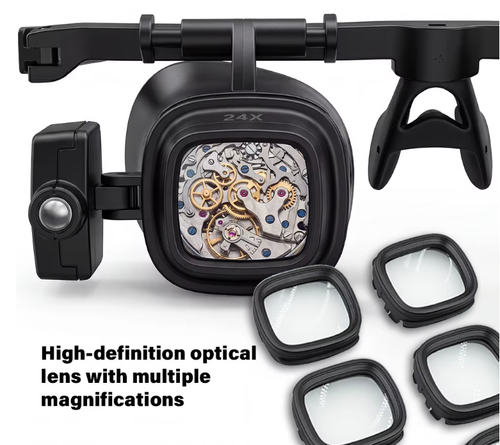 2X 6X 10X 24X Multi-Power Double Magnifier Eye Glasses Watch Repair Loupe Jeweler Magnifying Glass with LED Lights