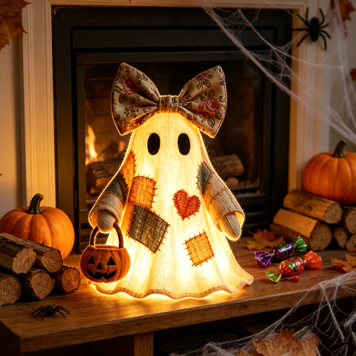 Halloween Patchwork-Style Ghost Decorative Light