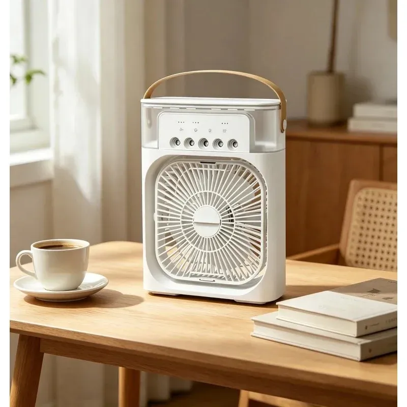 3 In 1 Portable Mini Air Cooler Fan With Humidifier LED Night Light Adjustable Household Office White Air Conditioner Fan