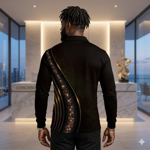 Fashionable men's geometric printed long sleeved shirt - easy to iron, zipper lapel design, suitable for autumn casual wear