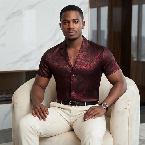 Casual shirt with red cloud pattern