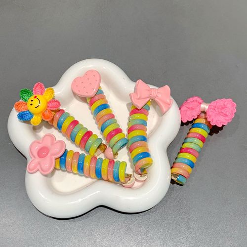 Cute Heart Shape Elastic Rubber Bands for Women Girls Telephone Wire Hair Ties Loop Spiral Spool Ponytail Accessories