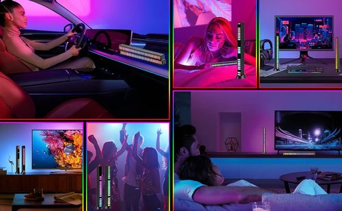 Wireless RGB light strip activated by sound.
