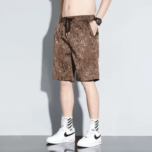 Summer Men's Fashion Loose Dyeing Embroidery Shorts Elastic Youth Casual Breathable Seven-Point Pants Polyester Fiber