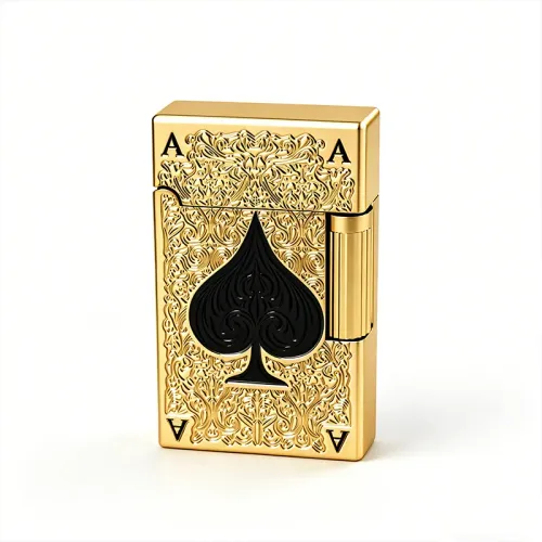 Metal Side Sliding Granding Wheel Inflation Soft Flame Impact Butane Lighter Ping Sound Lucky Poker Cigarette Lighter Smoking (NO GAS)