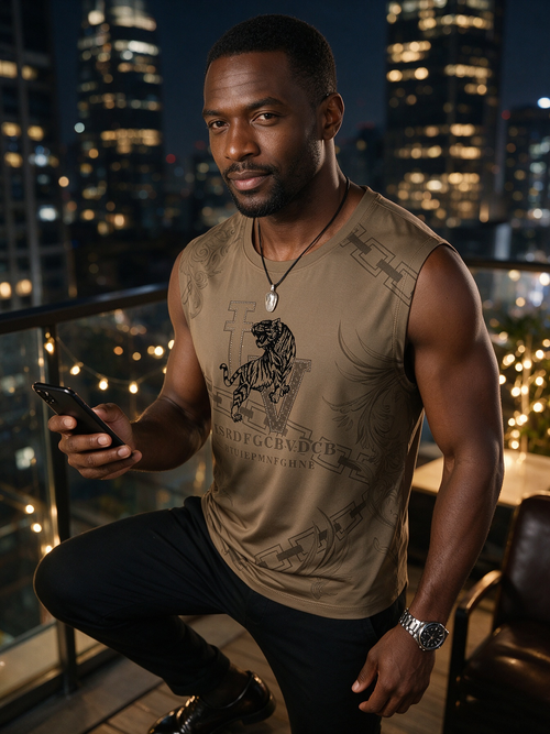 Men's Ice Silk Jacquard Sleeveless T-shirt
