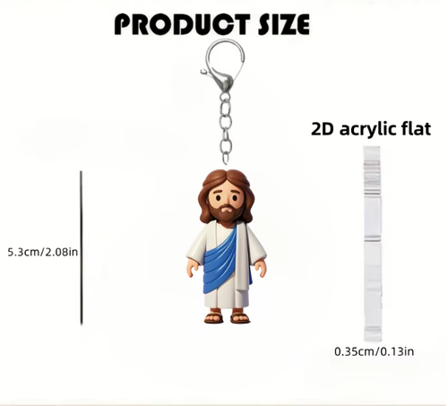 5pcs 2D flat cartoon-style Jesus in a white robe acrylic keychain, perfect for decorating bags