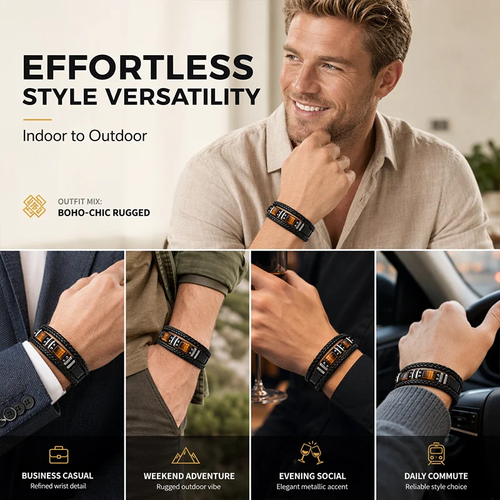 Multi-layer leather cord bracelet with tiger's eye and magnetic clasp