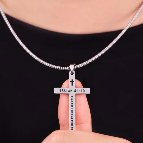 Philippians 4:13 Simple Cross Pendant for Men Necklace Stainless Steel Casual Religious Faith