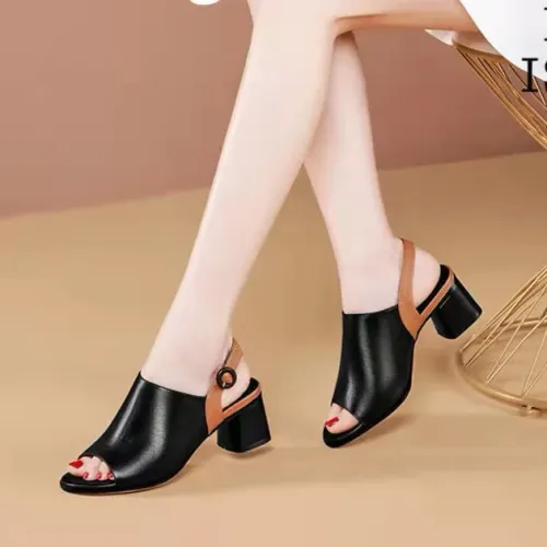 Mid heeled women's sandals