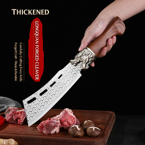 Longquan Hand-Forged Chopping Cleaver: Master-Crafted Full-Tang Axe for Bone, Wood, and Outdoor Chopping