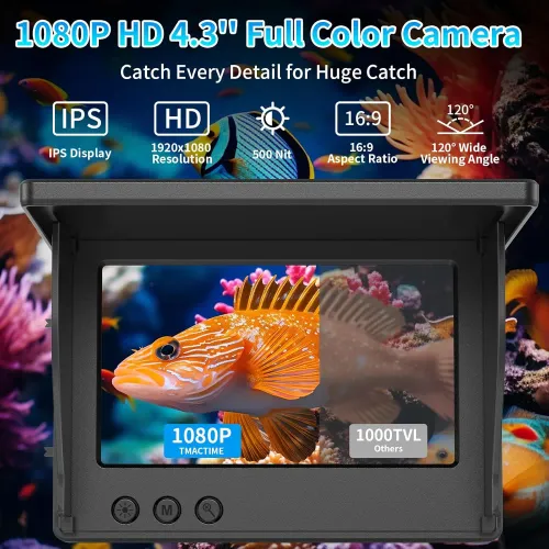 Underwater Fishing Camera 5 Inch 1000TVL IPS Monitor Fish Finder Wide Angle IP68 Waterproof Infrared Night Vision with 65ft Cab