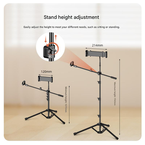 Microphone, Phone, Tablet Tripod Floor Stand for Outdoor Stages, Live Streaming, and Karaoke - Metal Adjustable Tripod