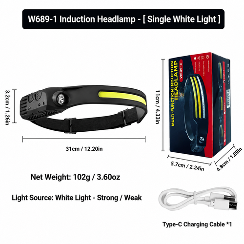 Outdoor USB-Rechargeable COB LED Sensor Headlamp