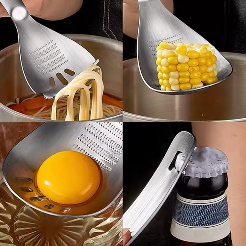 2pcs Stainless Steel Ginger Garlic Grater Multi-functional Grinding Spoon Egg, Soup Divider Kitchen Cooking Utensils
