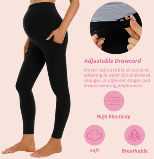 Maternity Clothes Pregnancy Clothes Adjustable Waistband Pants with Side Pockets Belly Support All Trimesters