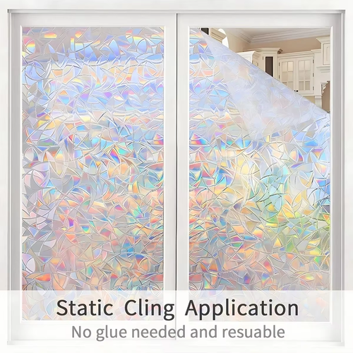 🌈3D Rainbow Privacy Window Film – No-Glue Static Cling Glass Film for Bathroom & Home Windows✨