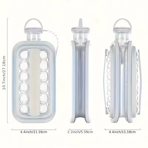 Portable Ice-Making Mold Pitcher Transparent Silicone Ice Cube Mold 2-In-1 Foldable Lce Making Water Bottle Tool Ice Tray