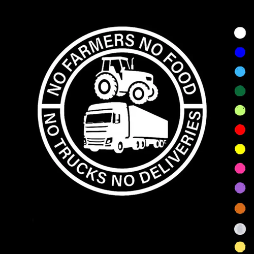 Vinylklistermærke til bil: No Farmers No Food - No Trucks No Deliveries
