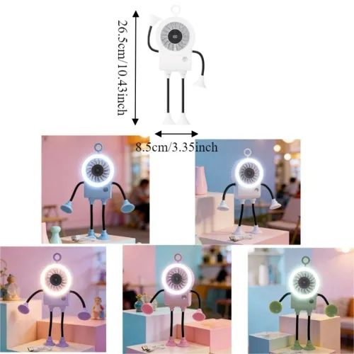 USB Rechargeable Robot Suction Cup Fan Flexible Bendable Digital Display Portable USB Fan Quiet Operation 5 Speed Adjustable