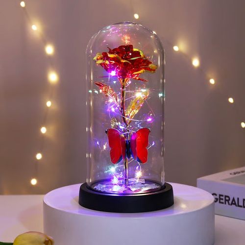 🏆Flash 49%  Almost Gone -💥Eternal Butterfly Rose Glass Dome Display with LED Light🦋🌹